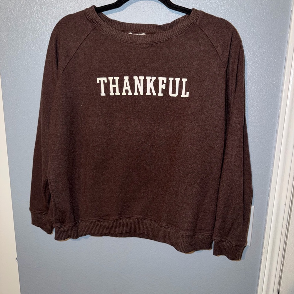Women's Brown 'THANKFUL' Crewneck Sweatshirt - Casual Crew & Scoop Neck